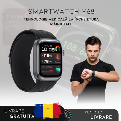Smartwatch Y68 - Ceas inteligent pentru măsurarea zahărului din sânge